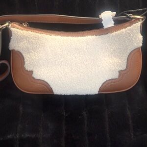 Jessica Simpson Brown and Cream Shoulder Bag with Leather Trim